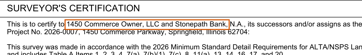 Excerpt of the sample survey drawing with the text this finding refers to outlined